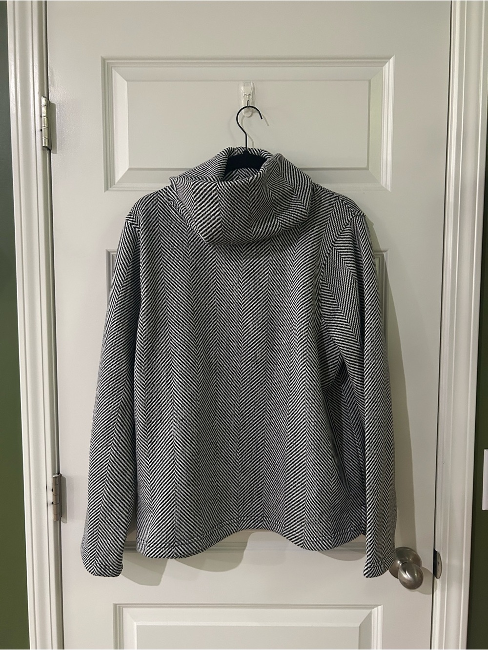 J. Crew Black & White Herringbone Funnel Collar Coat